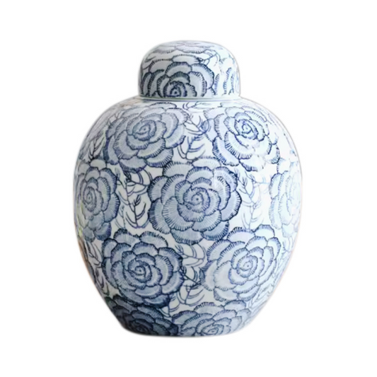 Floral Blue Porcelain Cremation Urn
