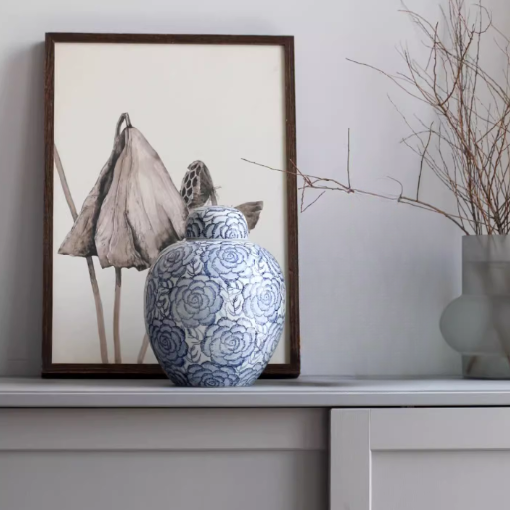 Floral Blue Porcelain Cremation Urn