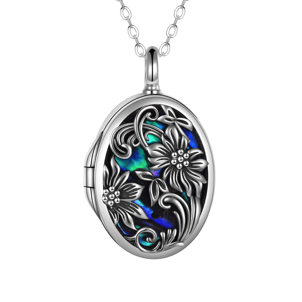Abalone Floral Cremation Locket Sterling Silver