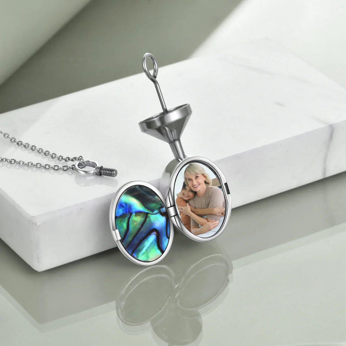 Abalone Floral Cremation Locket Sterling Silver