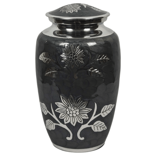 Black Floral Aluminium Cremation Urn