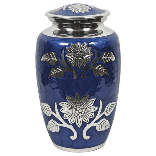 Blue Floral Aluminium Cremation Urn