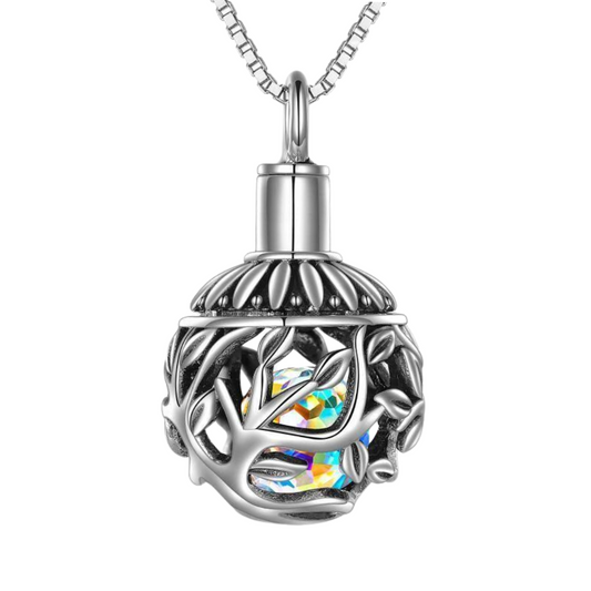 Tree Wrapped Crystal Cremation Necklace Sterling Silver