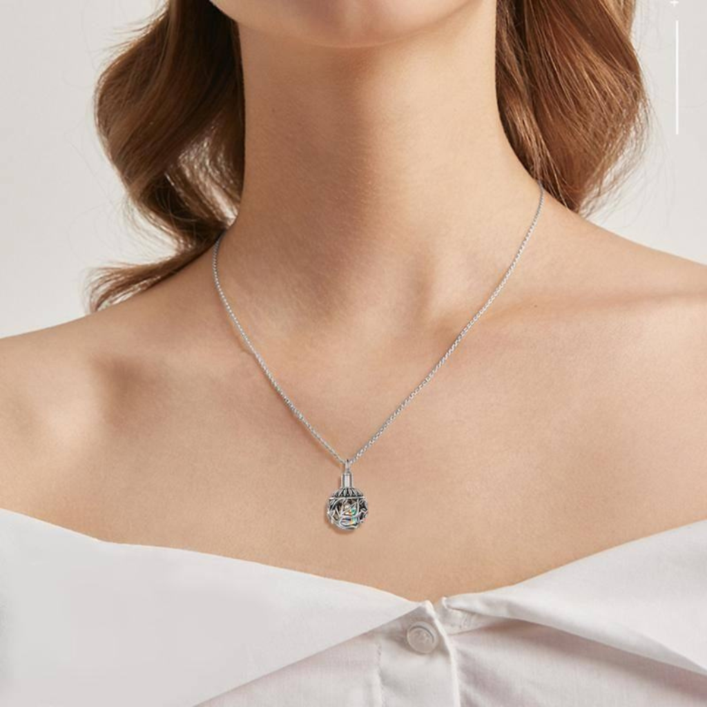 Tree Wrapped Crystal Cremation Necklace Sterling Silver