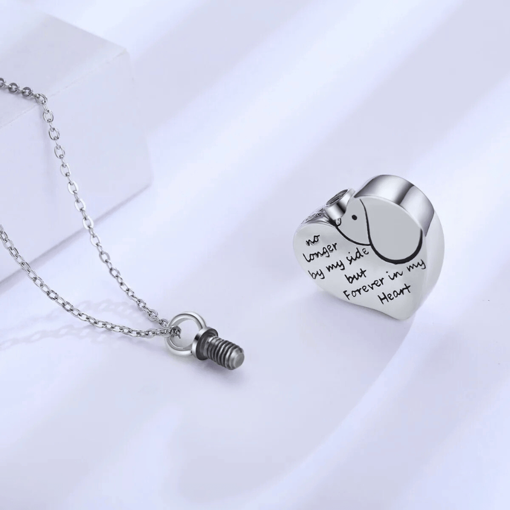 Inscribed Dog Heart Cremation Necklace Sterling Silver