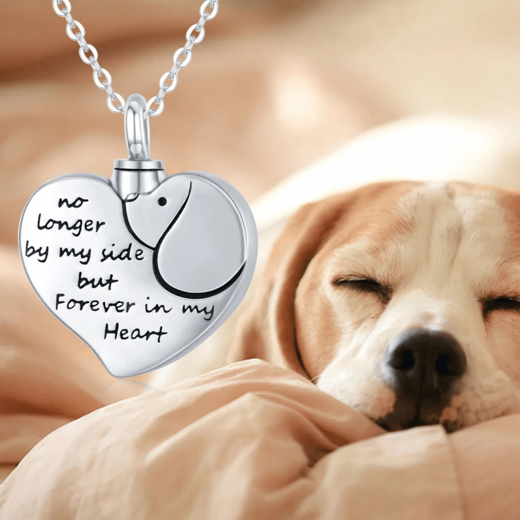 Inscribed Dog Heart Cremation Necklace Sterling Silver