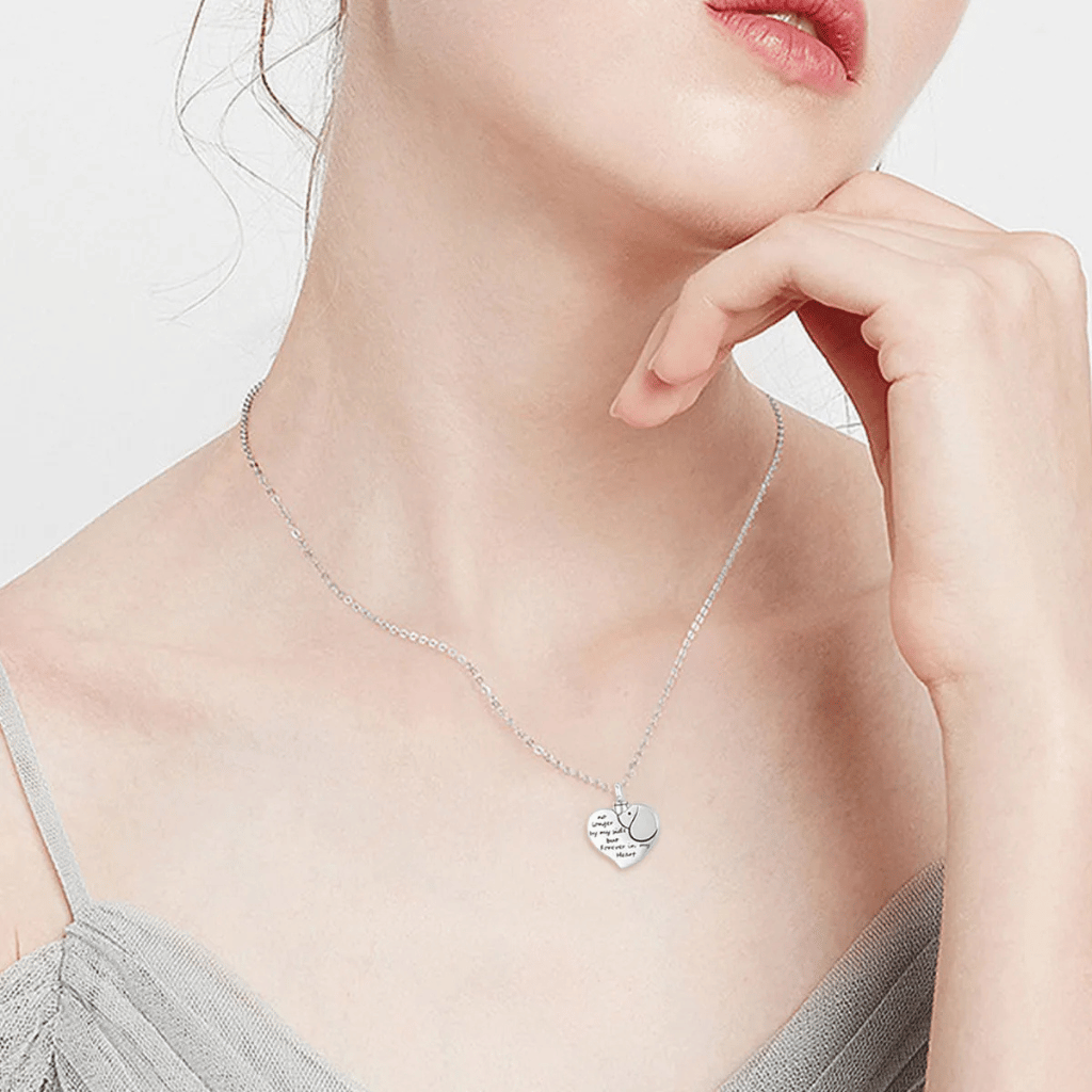 Inscribed Dog Heart Cremation Necklace Sterling Silver