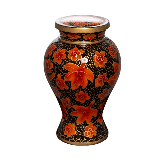 Hand Painted Red Leaves Aluminium Urn