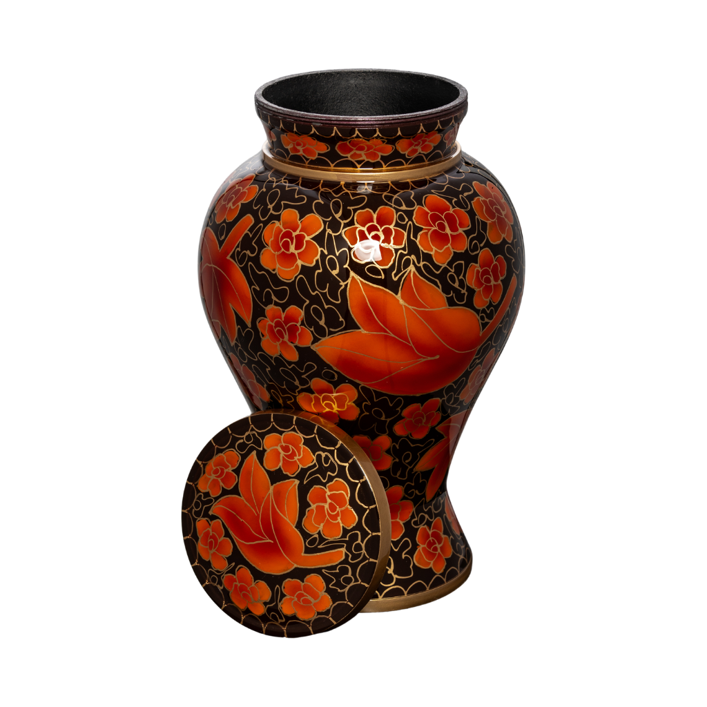 Hand Painted Red Leaves Aluminium Urn