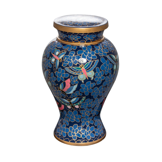 Hand Painted Blue Butterfly Aluminium Urn