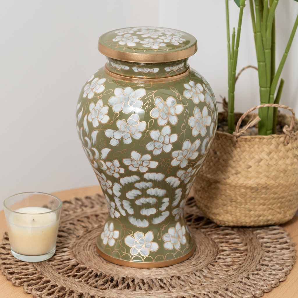 Hand Painted Yellow Floral Aluminium Urn