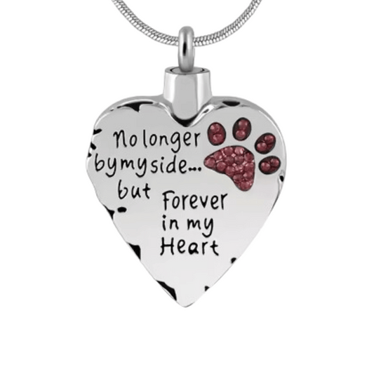 Maroon Paw Heart Cremation Necklace Stainless Steel