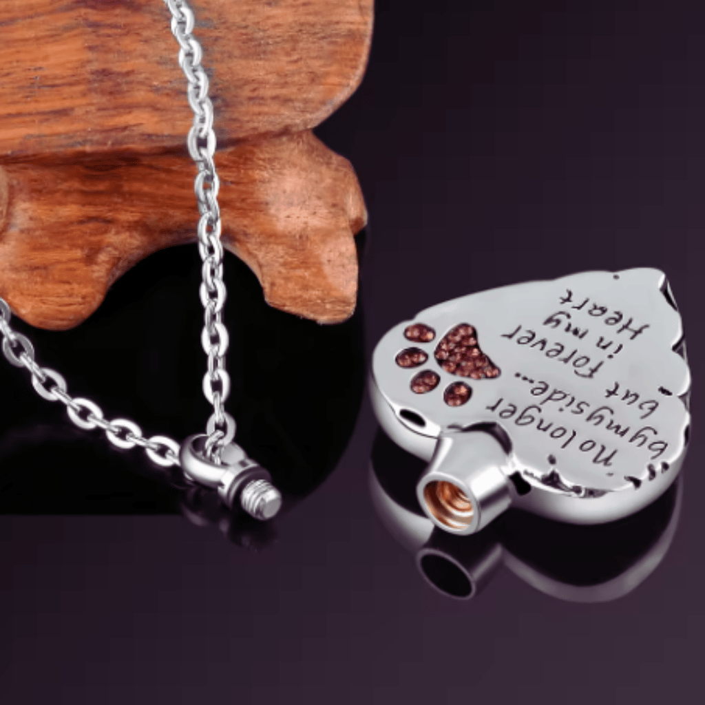 Maroon Paw Heart Cremation Necklace Stainless Steel