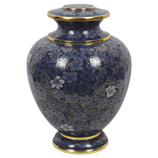 Floral Dark Blue Cloisonne Urn