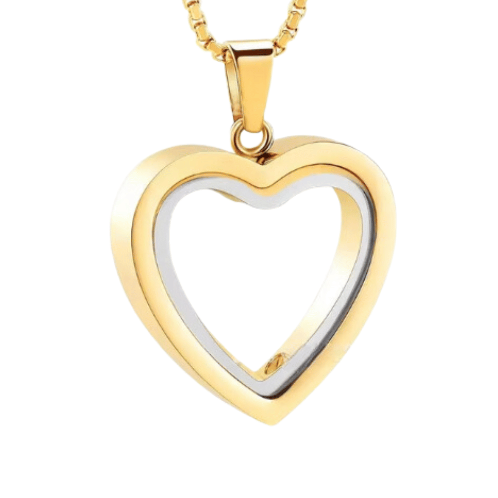 Clear Glass Gold Heart Cremation Necklace Stainless Steel