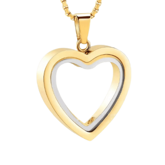 Clear Glass Gold Heart Cremation Necklace Stainless Steel