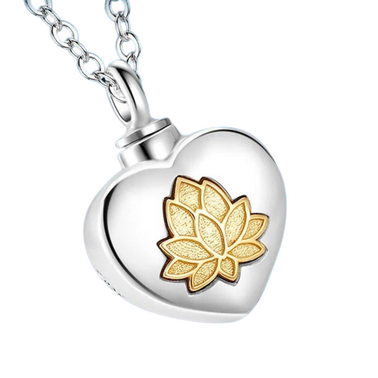 Heart Lotus Cremation Necklace Sterling Silver