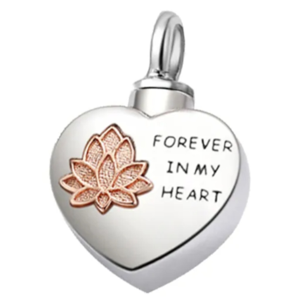 Heart Lotus Cremation Necklace Sterling Silver