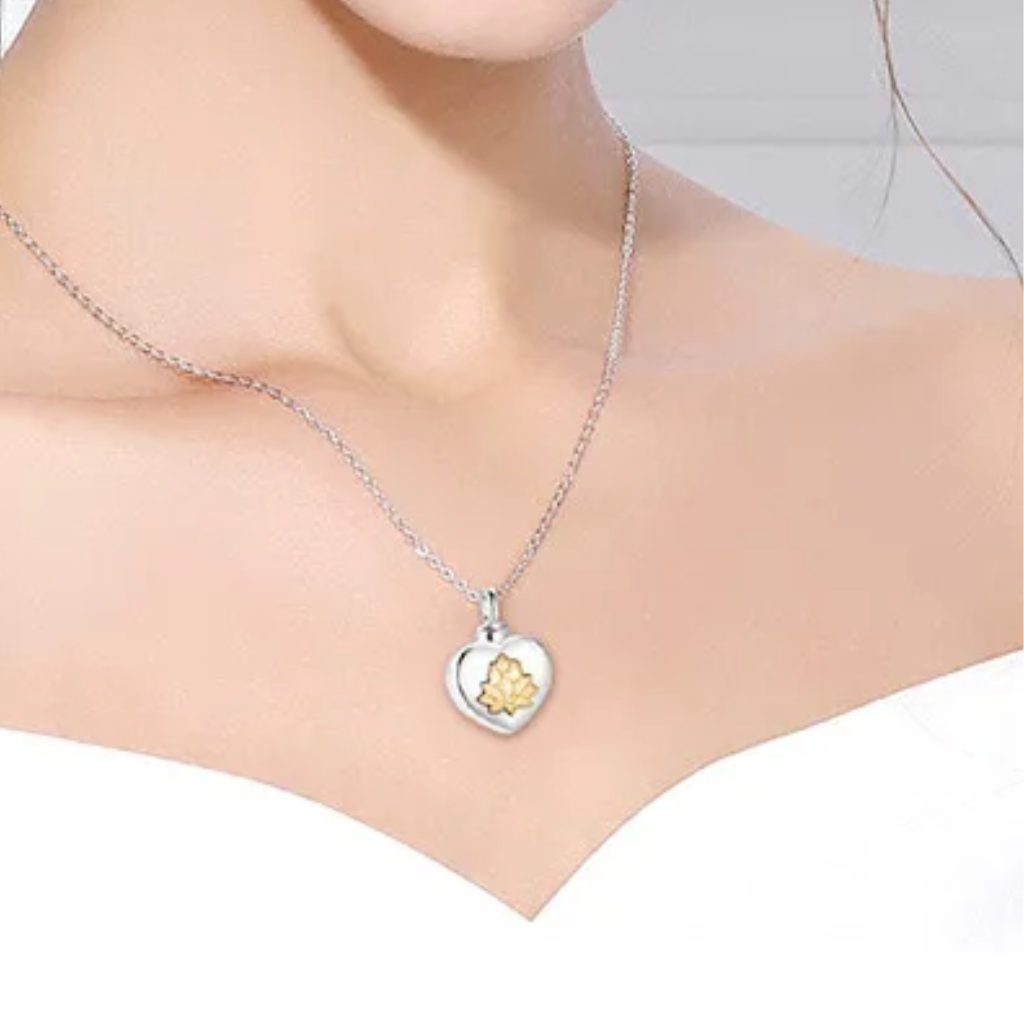 Heart Lotus Cremation Necklace Sterling Silver