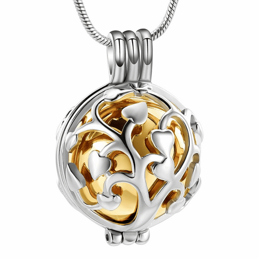 Gold Sphere Tree Cage Cremation Necklace Sterling Silver