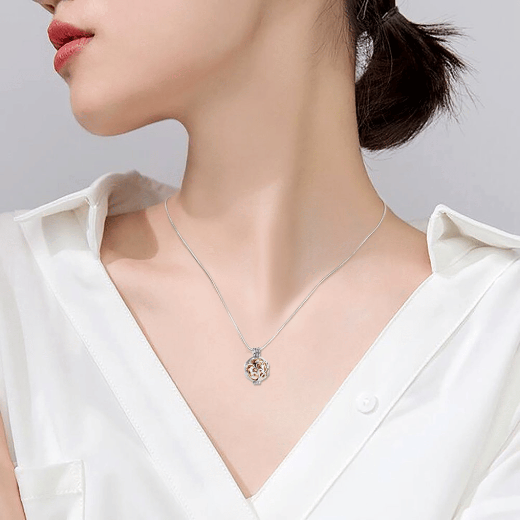 Gold Sphere Tree Cage Cremation Necklace Sterling Silver