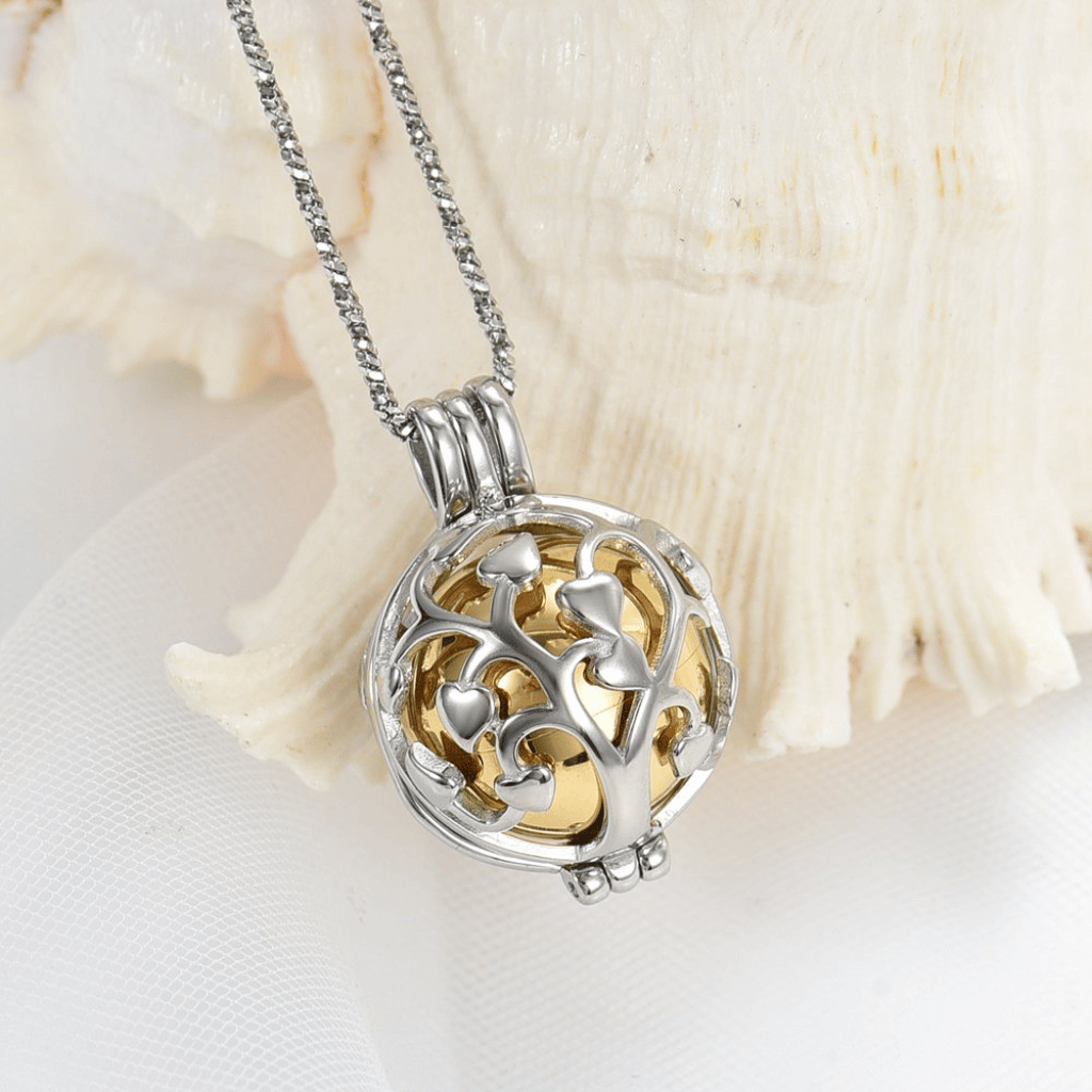 Gold Sphere Tree Cage Cremation Necklace Sterling Silver