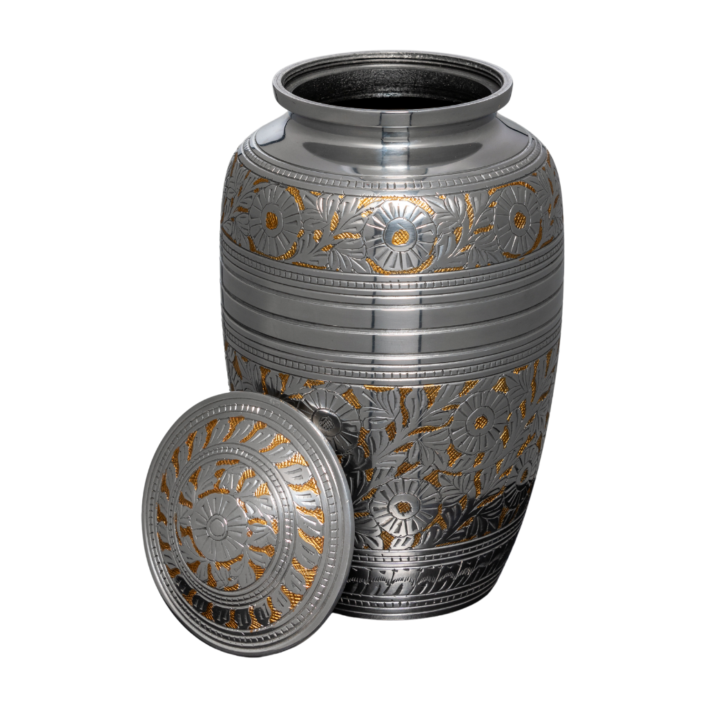 Floral Ornate Silver Aluminium Urn