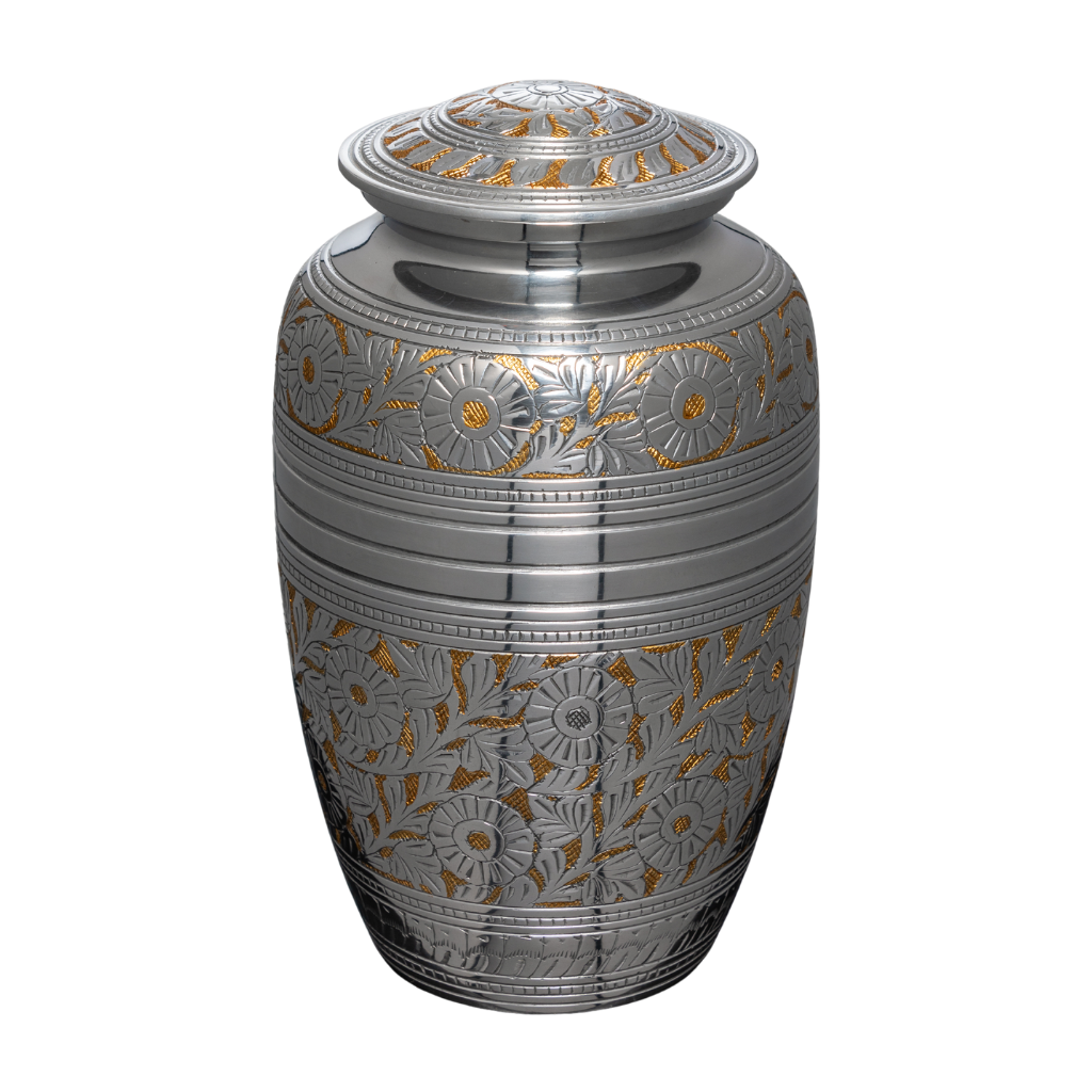 Floral Ornate Silver Aluminium Urn