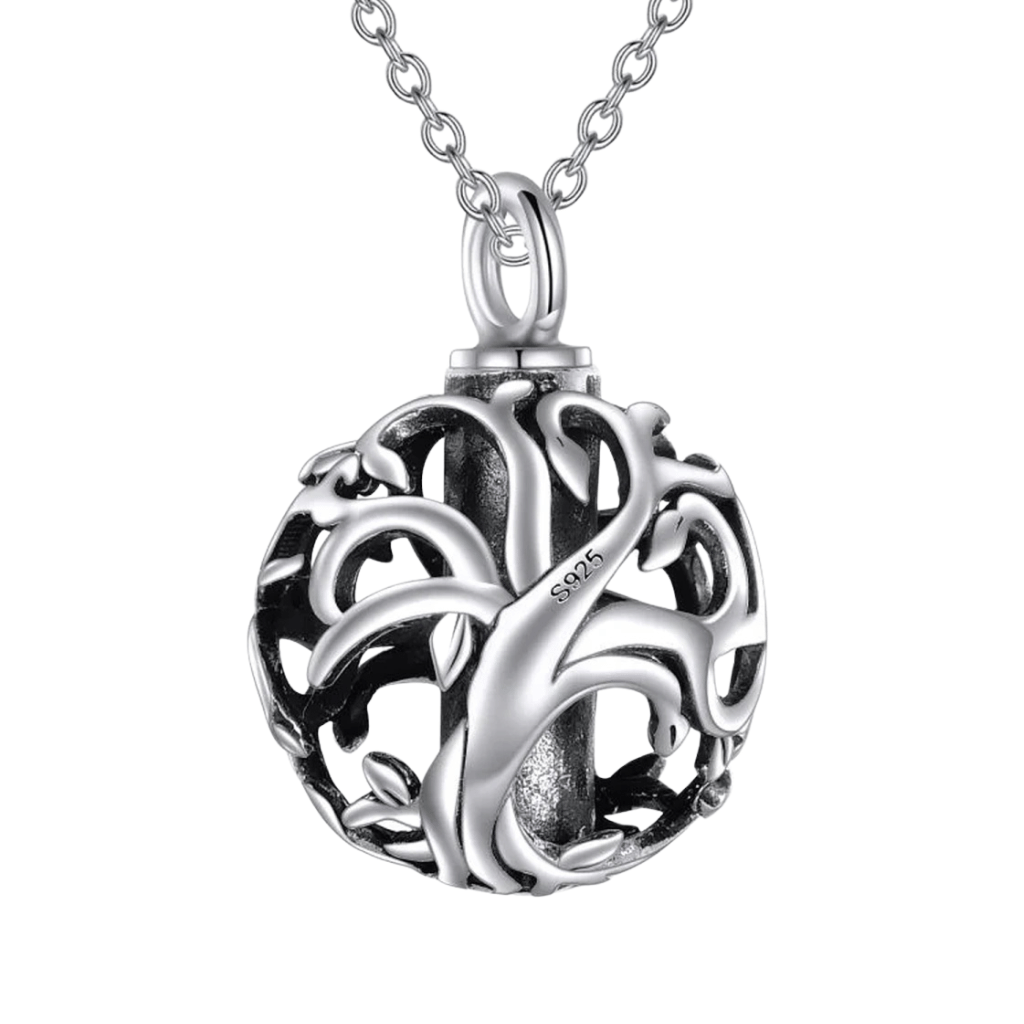 Hollow Tree Sphere Cremation Necklace Sterling Silver