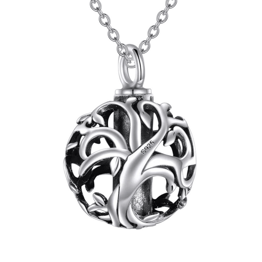 Hollow Tree Sphere Cremation Necklace Sterling Silver