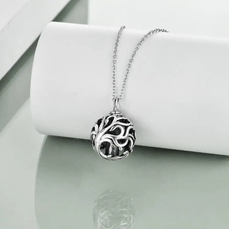 Hollow Tree Sphere Cremation Necklace Sterling Silver