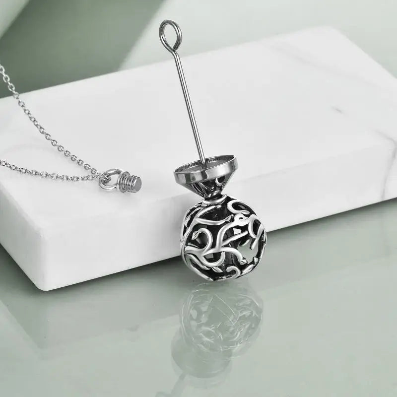 Hollow Tree Sphere Cremation Necklace Sterling Silver