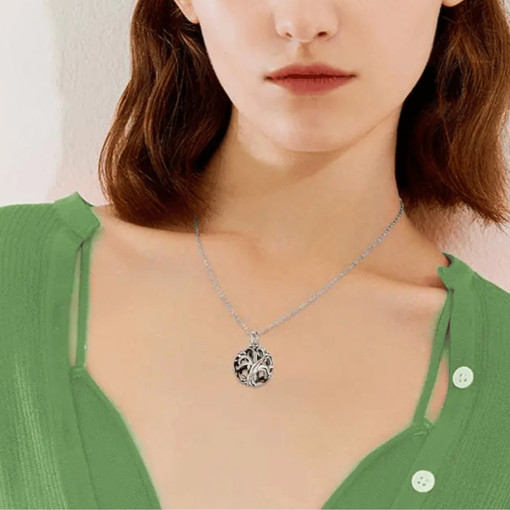 Hollow Tree Sphere Cremation Necklace Sterling Silver