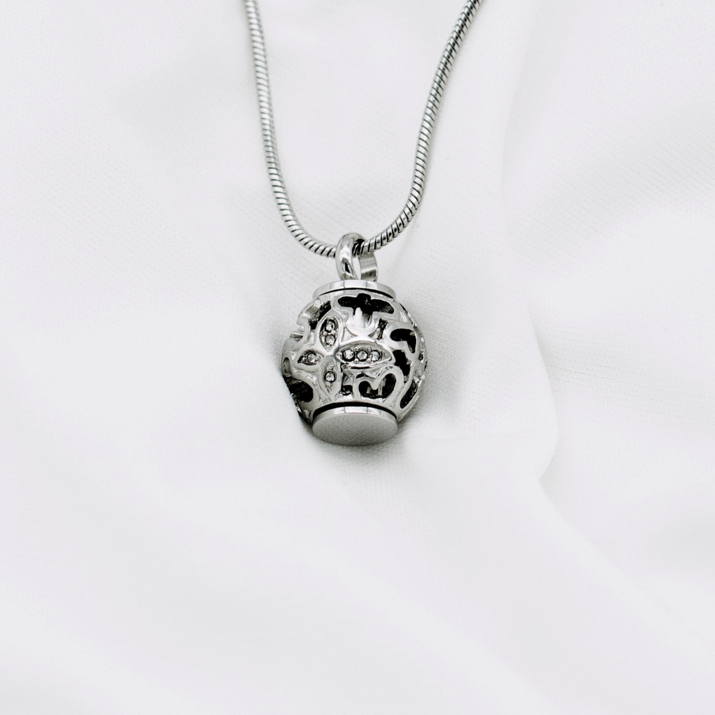 Silver Bead Cremation Necklace Stainless Steel