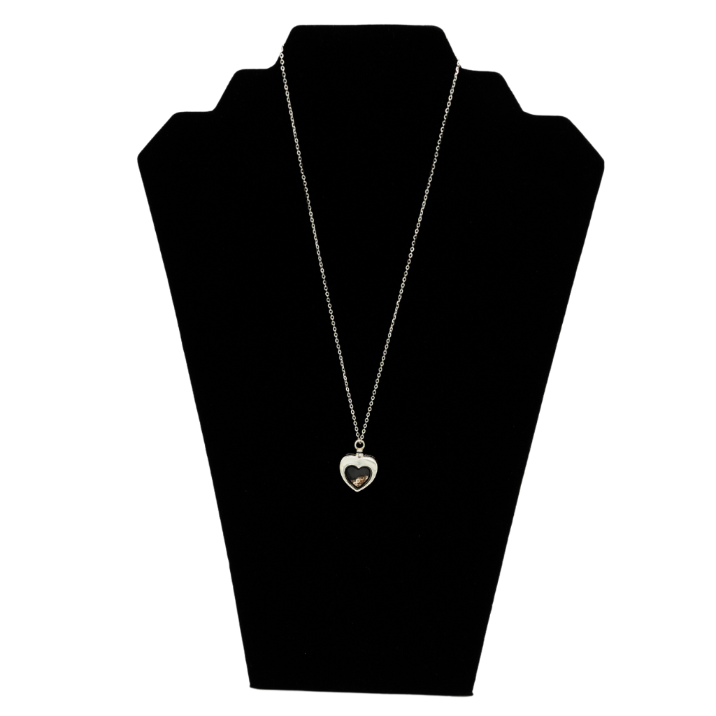 Heart Glass Tan Crystals Cremation Necklace Sterling Silver