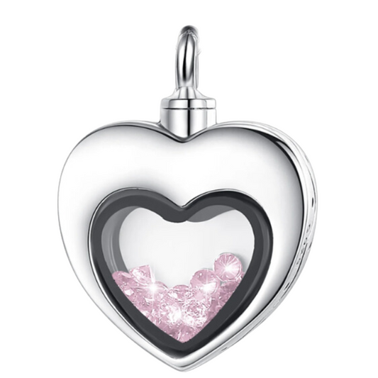 Heart Glass Pink Crystals Cremation Necklace Sterling Silver