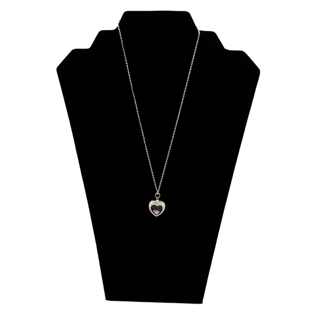 Heart Glass Pink Crystals Cremation Necklace Sterling Silver
