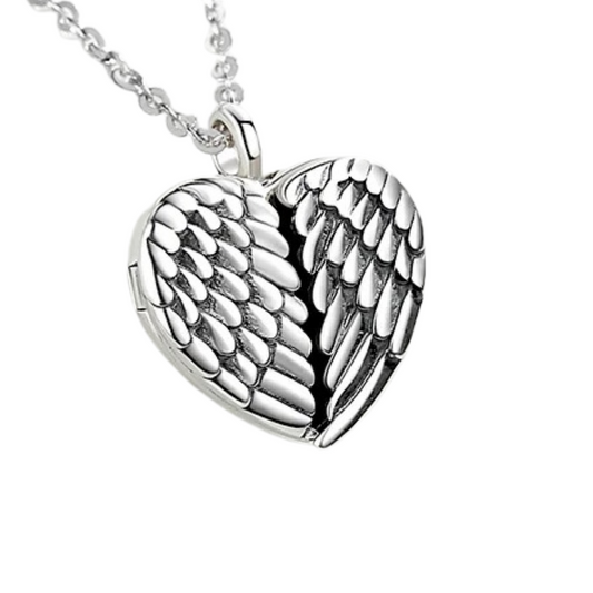 Angel Wing Heart Cremation Locket Sterling Silver