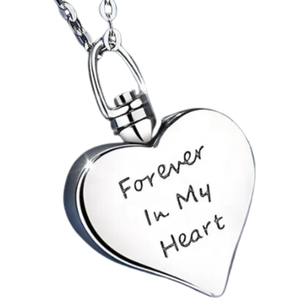White Heart With Cross Cremation Necklace Sterling Silver
