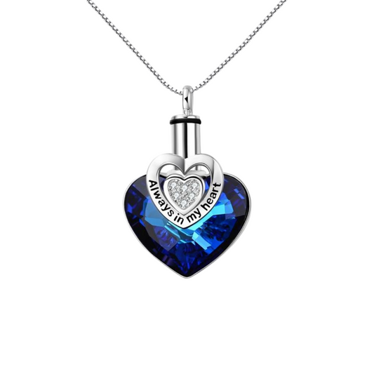 Blue Crystal Heart Cremation Necklace Sterling Silver D2