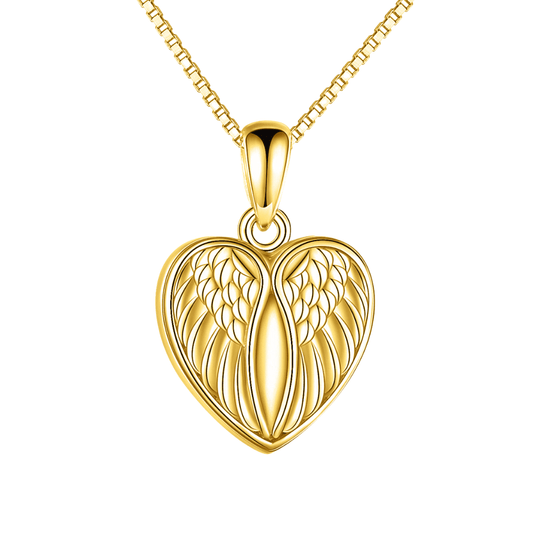 Heart With Wings Cremation Necklace Gold Vermeil