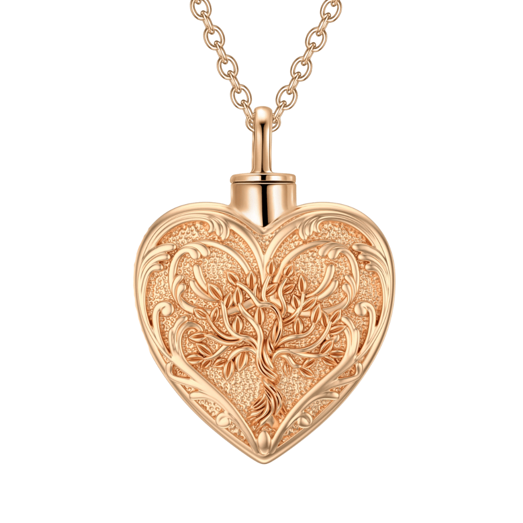 Rose Gold Heart Vines Cremation Necklace Sterling Silver