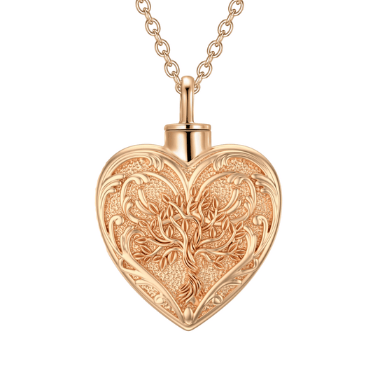 Rose Gold Heart Vines Cremation Necklace Sterling Silver