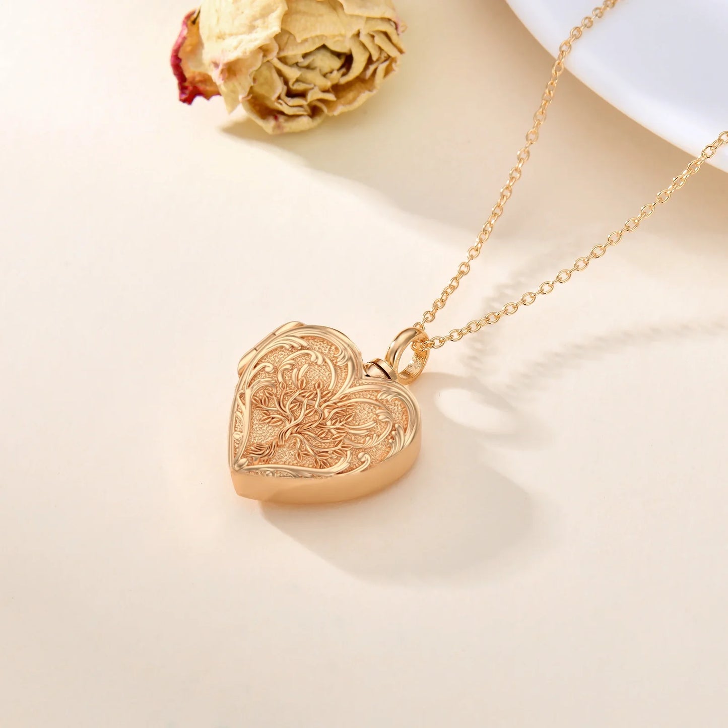 Rose Gold Heart Vines Cremation Necklace Sterling Silver