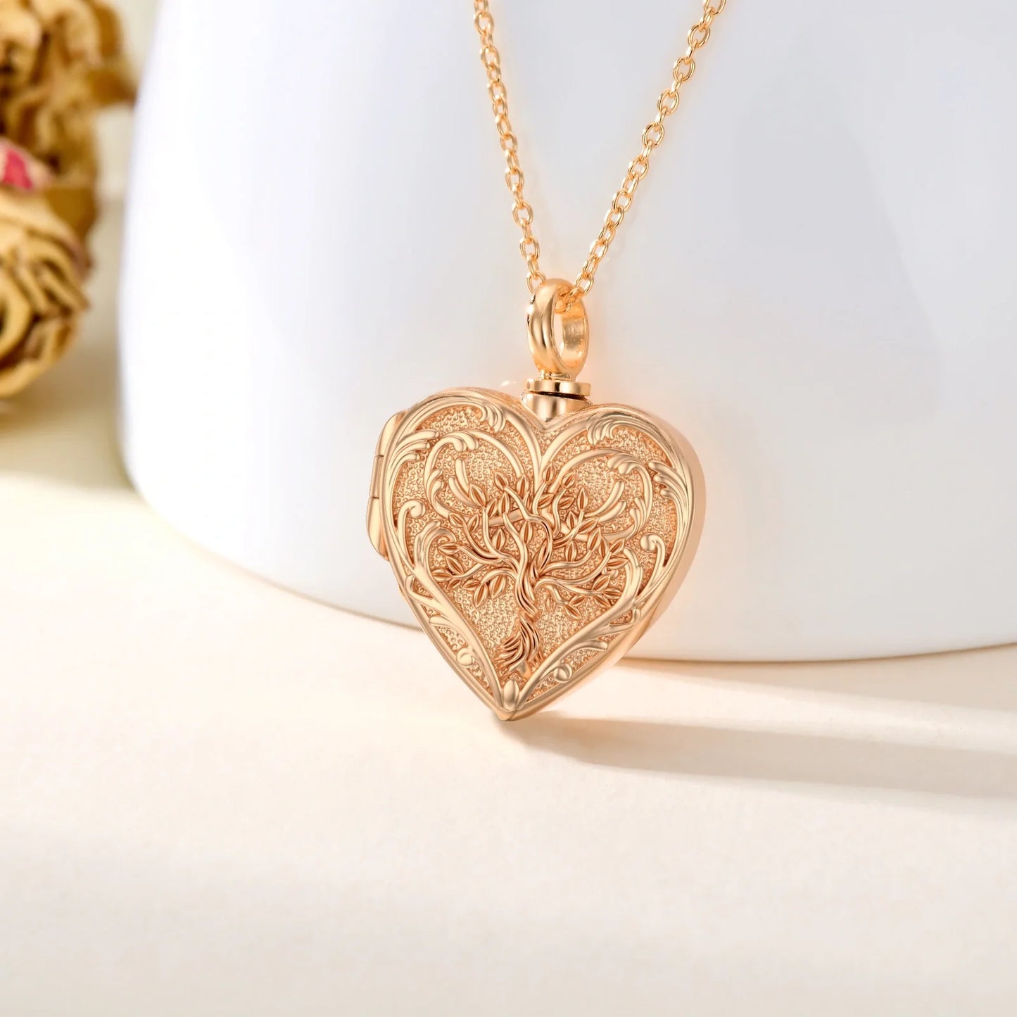 Rose Gold Heart Vines Cremation Necklace Sterling Silver