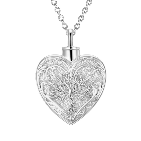 Silver Heart Vines Cremation Necklace Sterling Silver