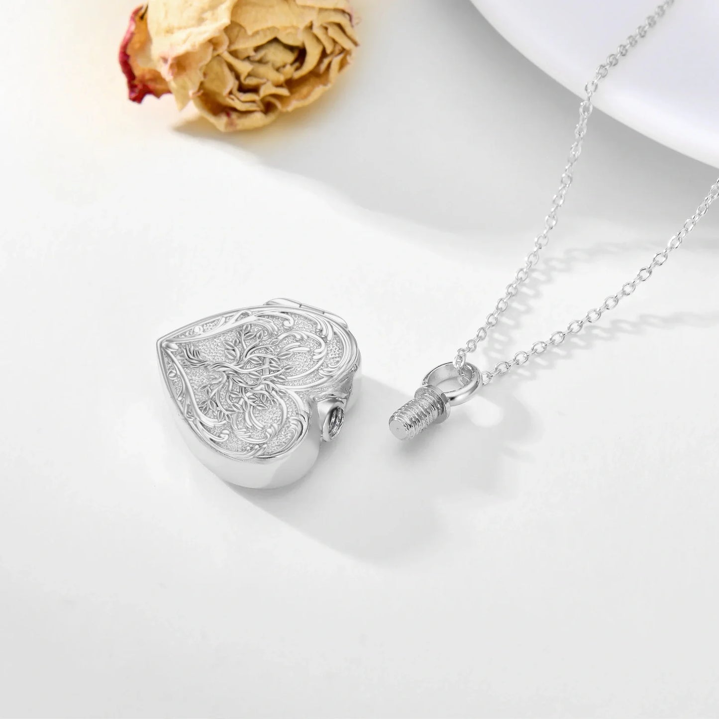Silver Heart Vines Cremation Necklace Sterling Silver
