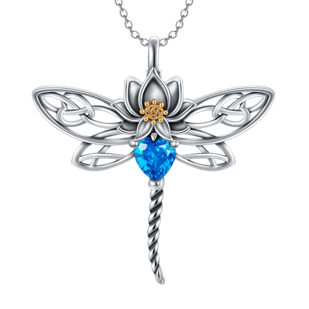 Blue Crystal Dragonfly Cremation Necklace Sterling Silver