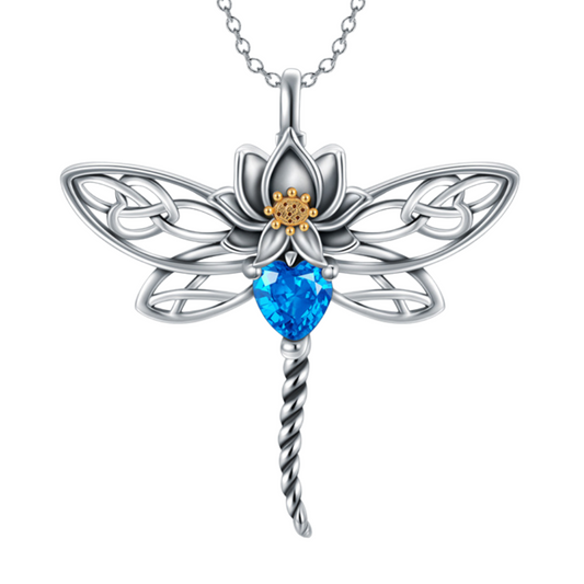 Blue Crystal Dragonfly Cremation Necklace Sterling Silver