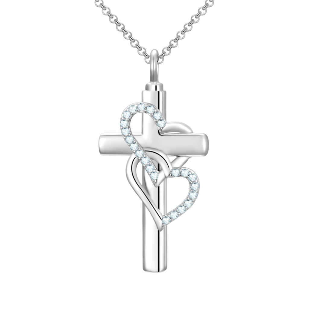 Hearts And Cross Cremation Necklace Sterling Silver